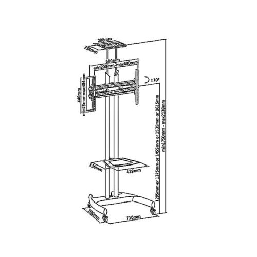BTCT-185S <Br> Telescopic Height-adjustable Steel Tv Cart </Br> - Image 3