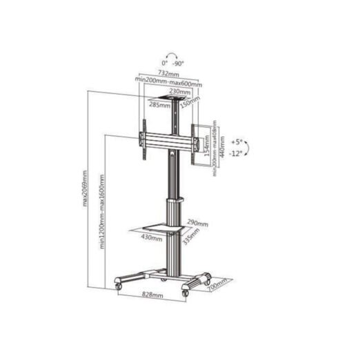 TTV04-46TW <Br> Large Telescopic Height Adjustable Steel TV Cart </Br> - Image 3